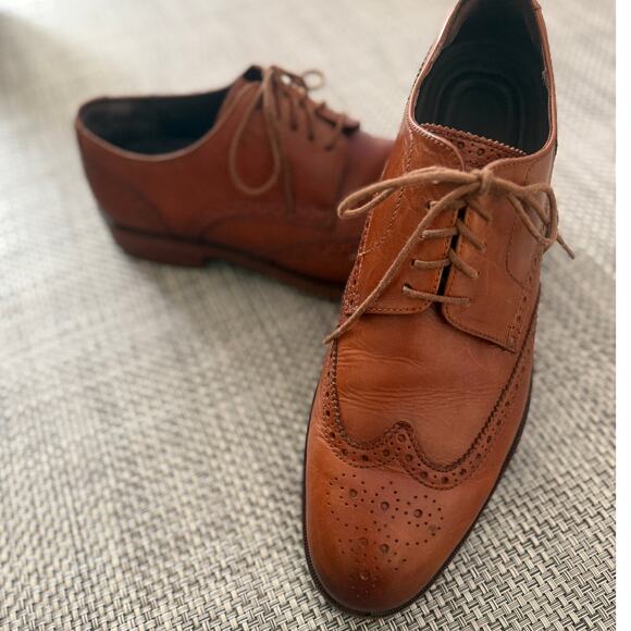 COLE HAAN Mens Grand OS Wingtip Oxford Brown Leather Dress Shoes Academia 10 - Picture 1 of 6